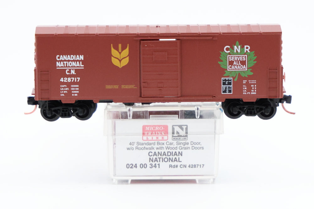 Micro Trains Line Canadian National, 40ft Standard Box Car Single Door, w/o Roofwalk, with Wood Grain Doors #428717, 024 00 341