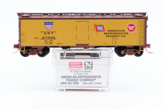 Micro Trains Line American Refrigerator Transit Company, 40ft Steel Ice Reefer car w/Preco Fan, #27092, 059 00 506