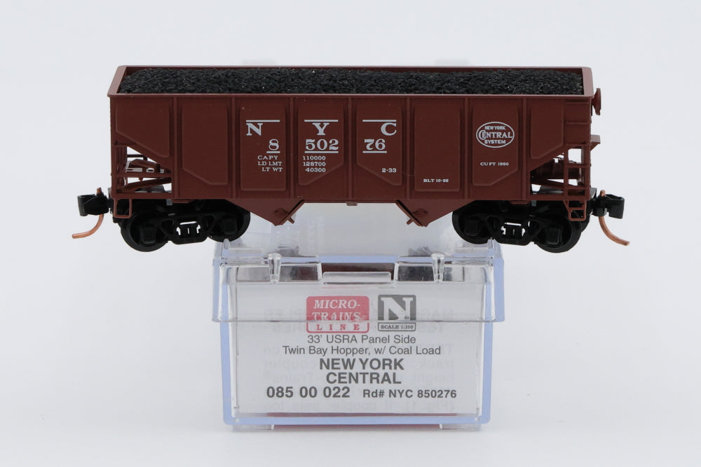 Micro Trains Line New York Central RR 33ft USRA Panel Side Twin Bay Hopper car, With Coal load #850276, 085 00 022