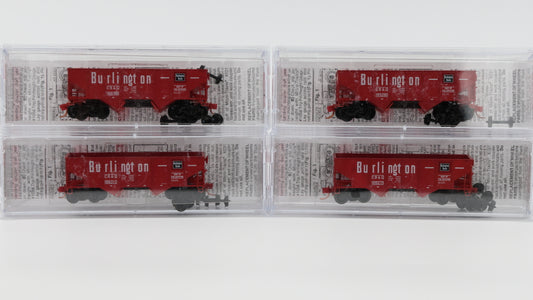 Micro Trains Chicago Burlington and Quincy RR "4 Car Runner Pack", 33ft Twin Bay Hopper cars, Rib Side, #189310,189260,189306,189275, 056 51 300