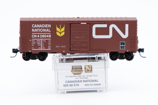 Micro Trains Line Canadian National, 40ft Standard Box Car Single Door, w/o Roofwalk #428048, 024 00 510