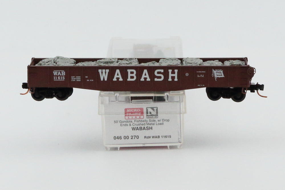 Micro Trains Line Wabash 50' Gondola Fishbelly side, w/Drop Ends & Crushed Metal load, #11615, 045 00 270