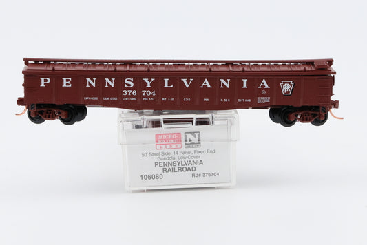 Micro Trains Line Pennsylvania 50ft 14 Panel Fixed end Gondola, Low Cover car, #376704, 106080