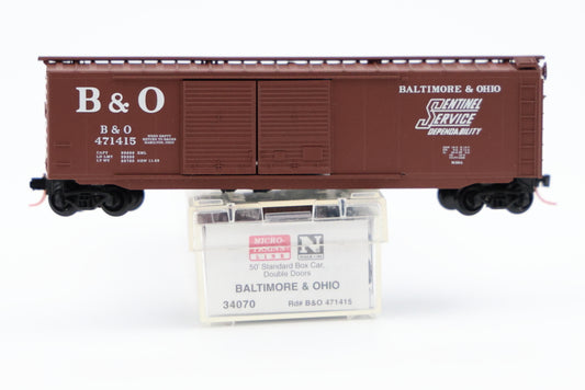 Micro Trains Line Baltimore and Ohio, 50ft Standard Box cars, Double Doors, #471415, 34070