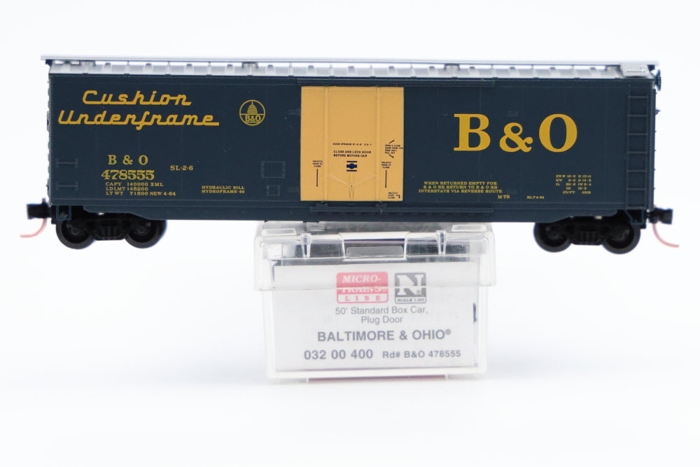 Micro Trains Line Baltimore and Ohio, 50ft Standard Box cars, Plug Doors, #478555, 032 00 400