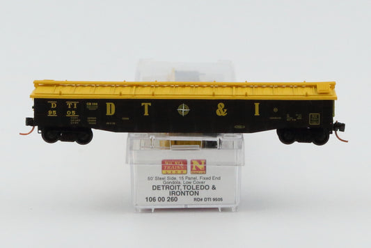 Micro Trains Line Detroit Toledo and Ironton 50' Steel Side 15 panel Fixed End Gondola w/low cover, #9505, 106 00 260