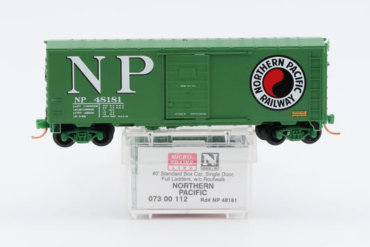 Micro Trains Line Northern Pacific 40ft Standard Box car, Single door, Full Ladders w/o roof walk, #48181, 073 00 112