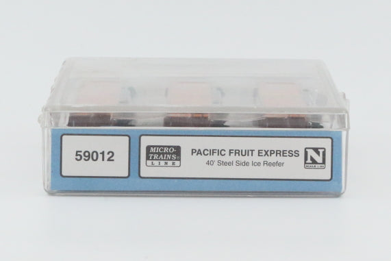 Micro Trains Line Pacific Fruit Express 40ft Double Steel side Ice Reefer cars, 3 pack, 59012