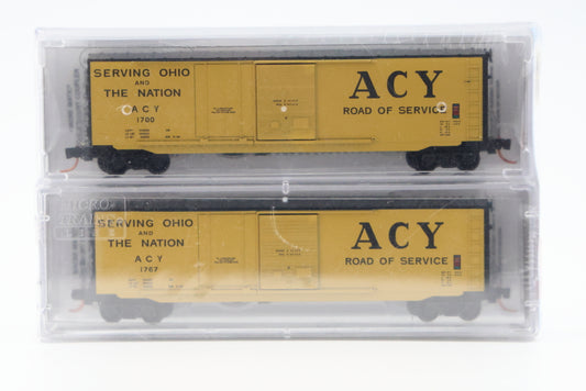 Micro Trains Line Akron, Canton, and Youngstown, 2 pack PS-1 50ft Box cars, w/Plug and Sliding Door, #1700-1767, 076 91 003/076 92 003, NMRA-MCR Division One Special Run