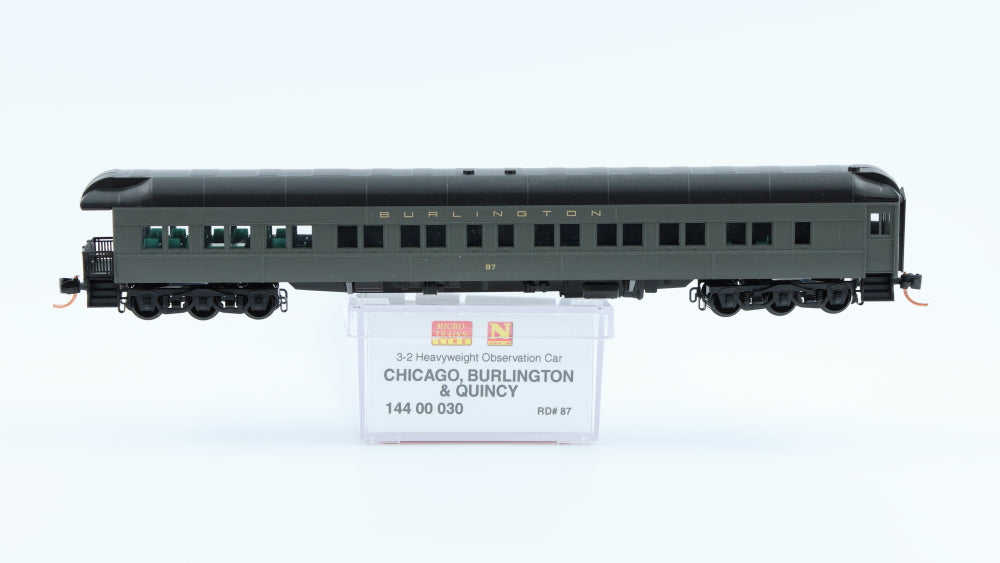 Micro Trains Line Chicago, Burlington, and Quincy 3-2 Heavyweight Observation Car, #87, 144 00 030