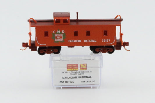 Micro Trains Line Canadian National Railway 34ft Sheathed Caboose w/Straight Cupola, #79157, 051 00 130