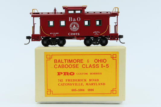 Pro Custom Hobbies Brass Baltimore and Ohio Caboose, Class I-5, Custom Painted(factory painted?) Original box, 605-1004 1986