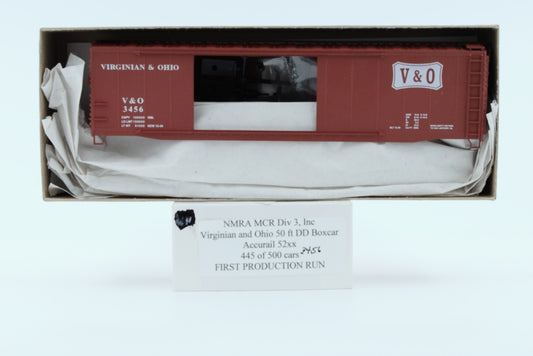 Accurail Virginia and Ohio 50' double door box car kit, #3456, NMRA Div 3,Inc, 445 of 500 cars, 1st Production Run