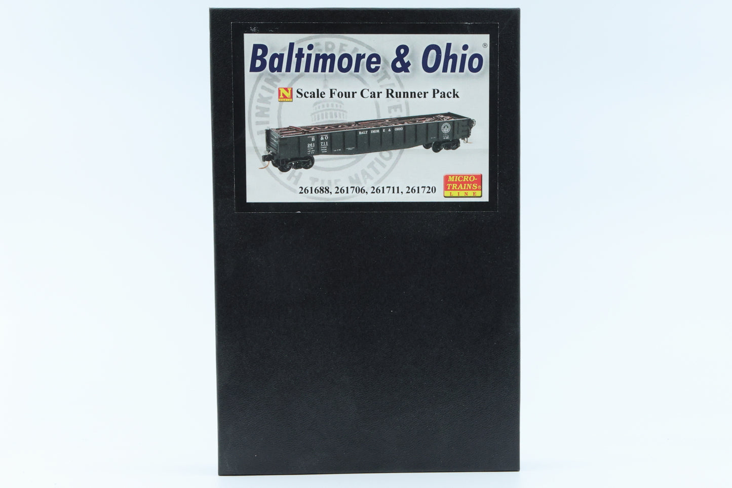 Micro Trains Line Baltimore and Ohio, Gondolas with loads, four car Runner pack, #261688, 261706, 261711, 261720